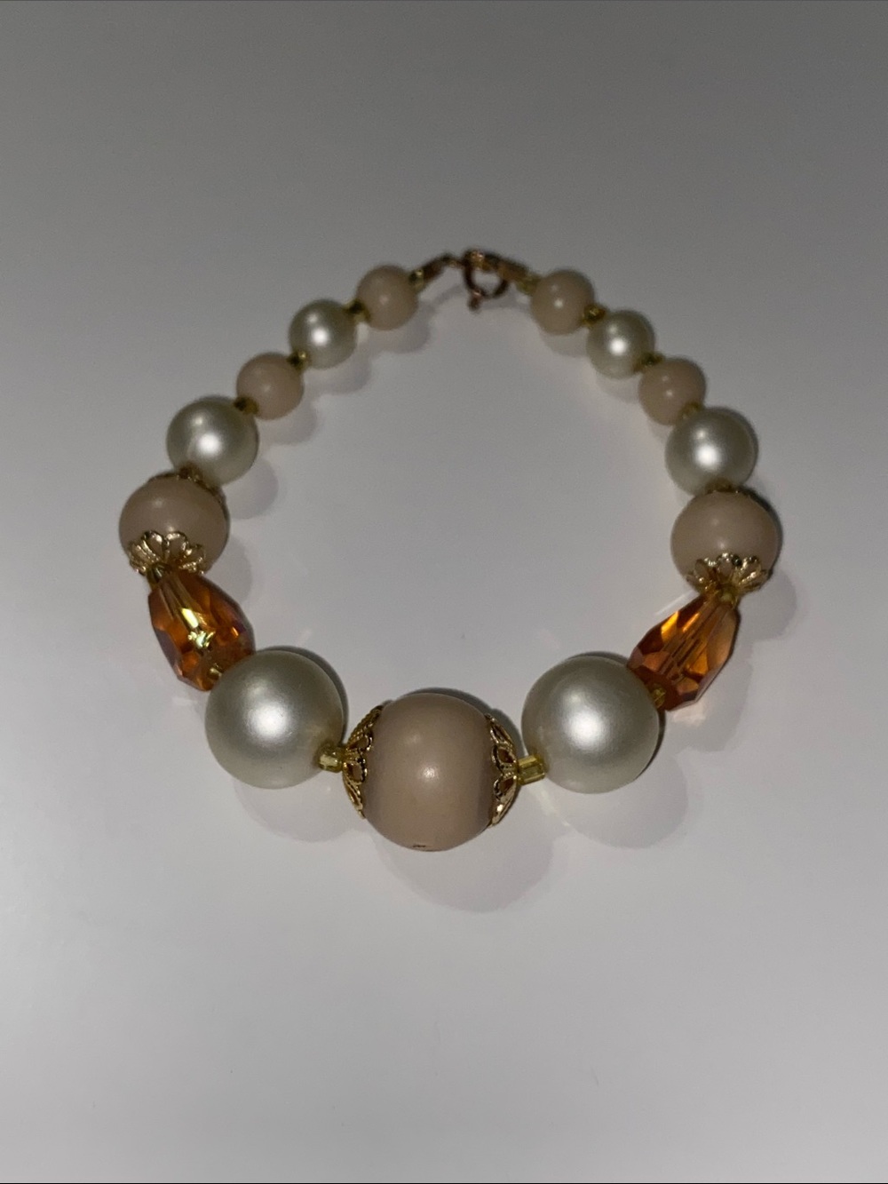 Pearl and Amber Bead Statement Bracelet - Nude & Gold